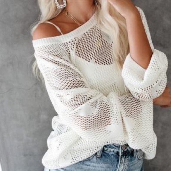 POL Ivory Fresh Breezy Heart Open Weave Sweater - Picture 4 of 6